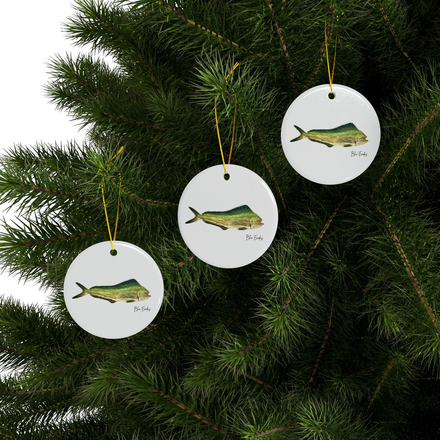 Mahi Mahi Ceramic Ornament — Coastal Rustic Fishing Holiday Decor